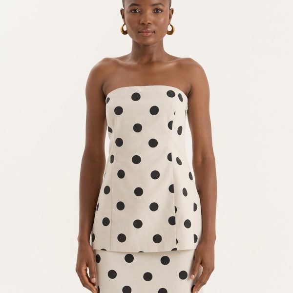 Polka Dot Printed Linen Blend Corset- Clementine