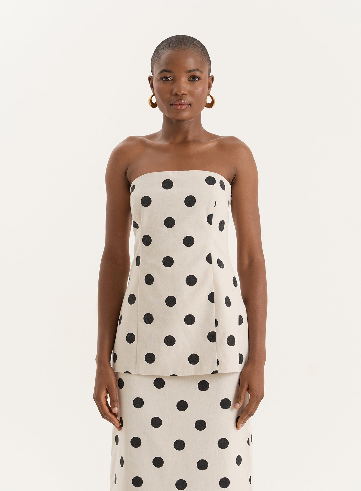 Polka Dot Printed Linen Blend Corset- Clementine