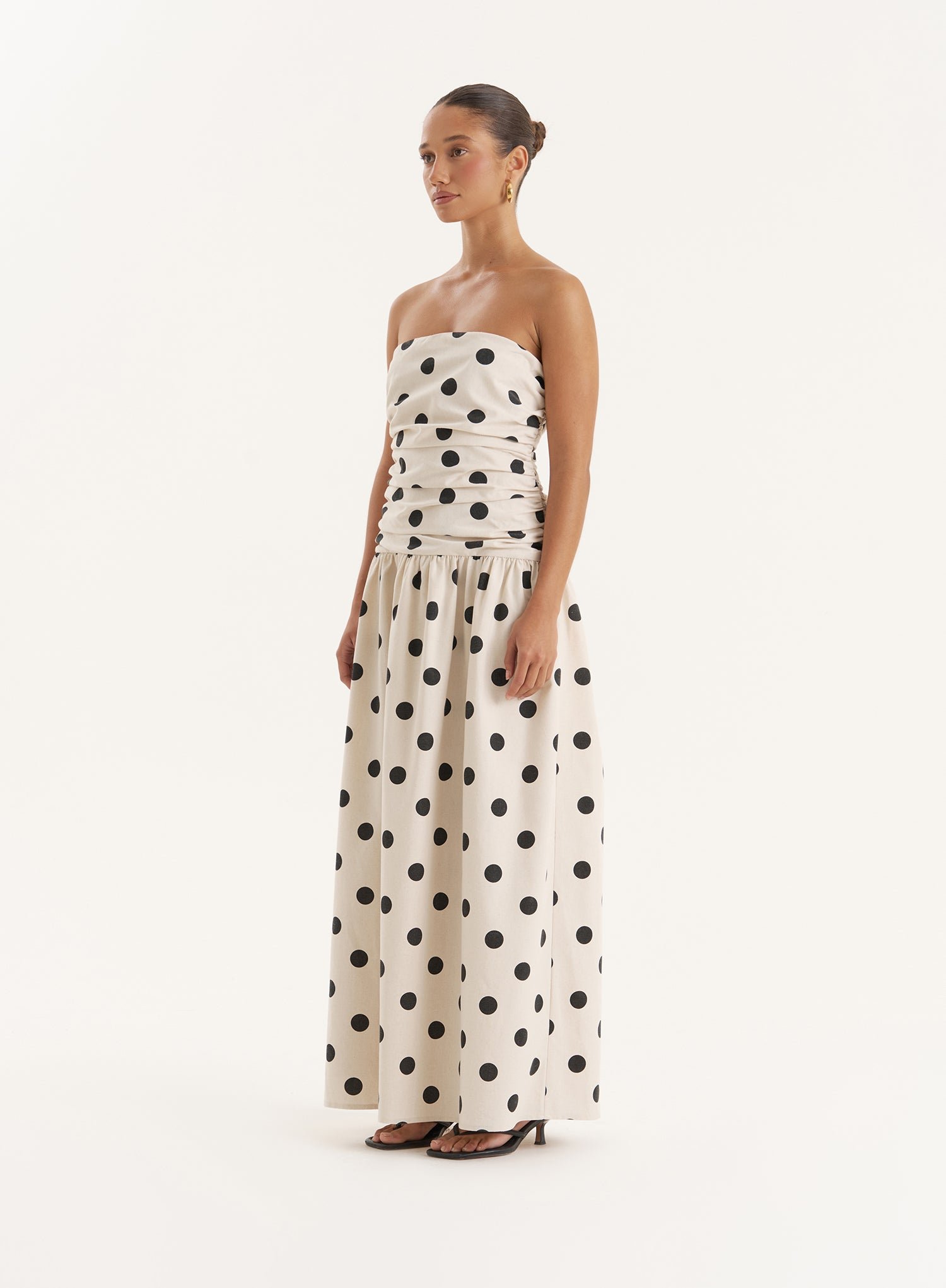 Second image of Polka Dot Linen Blend Bandeau Maxi Dress- Brona