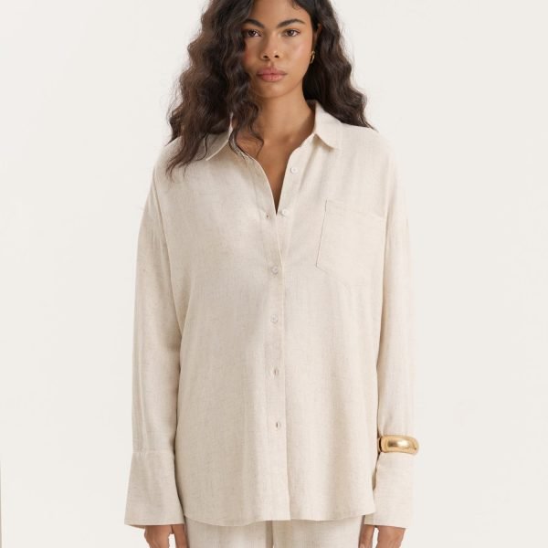 Beige Linen Blend Oversized Shirt- Anna