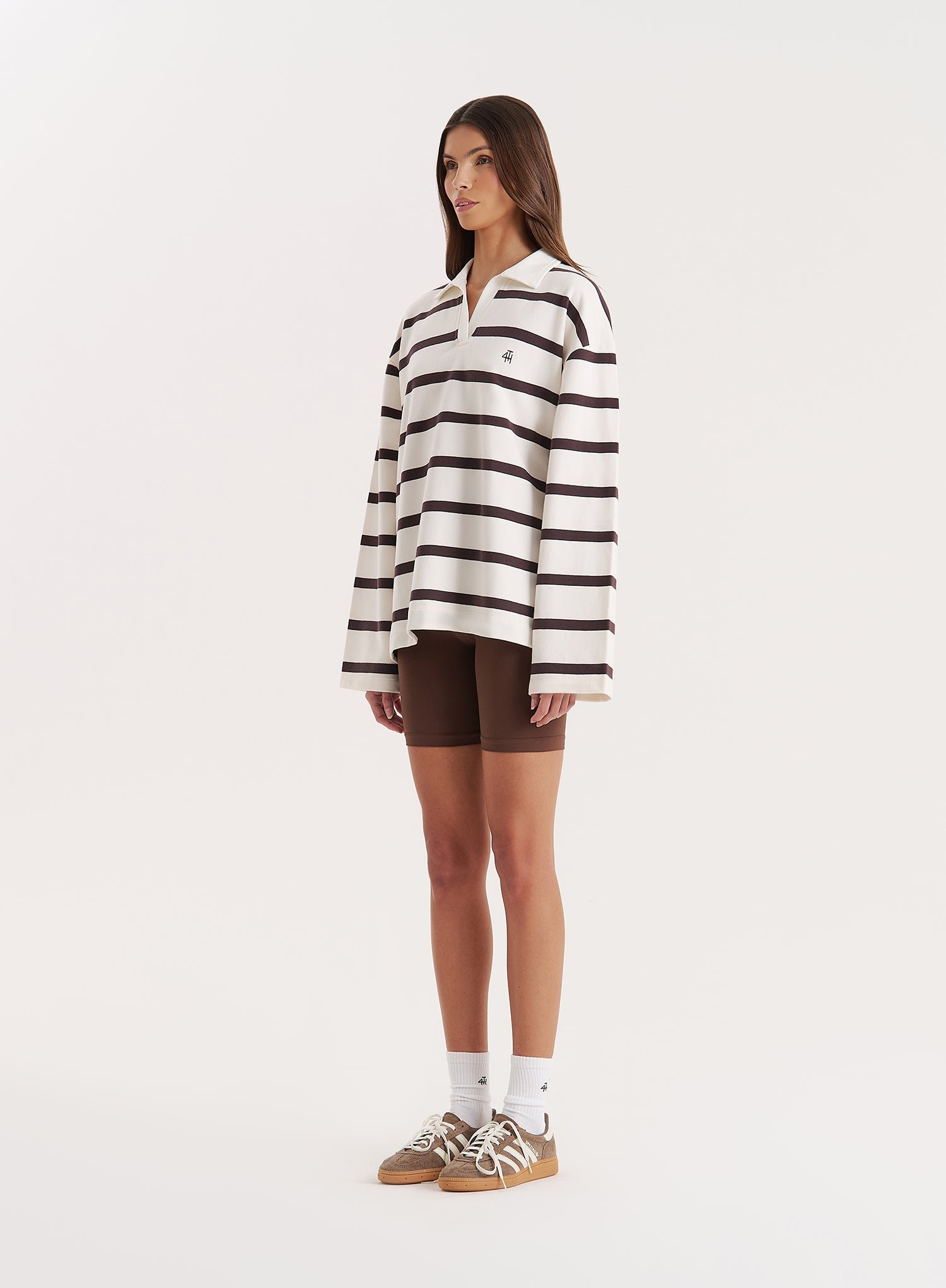 Second image of Cream Stripe Oversized Rugby Top- Hailey