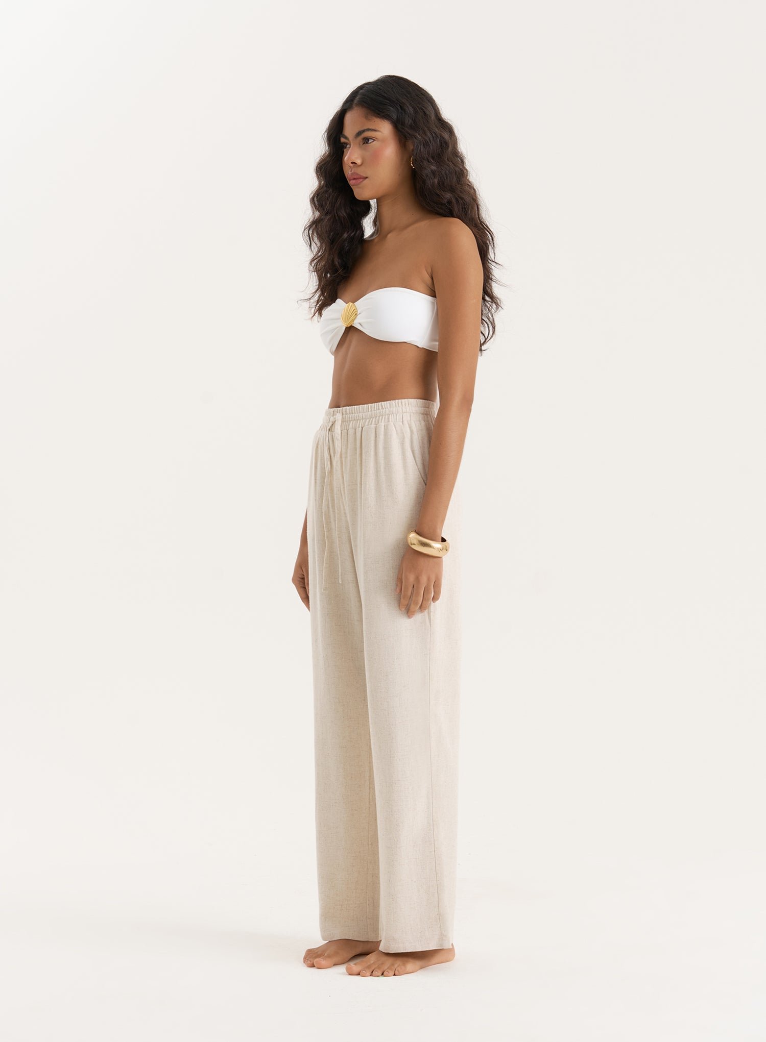 Second image of Beige Linen Blend Wide Leg Trouser- Anna
