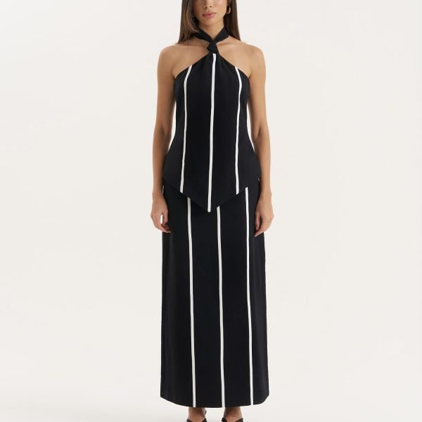 Black Stripe Maxi Skirt- Tate