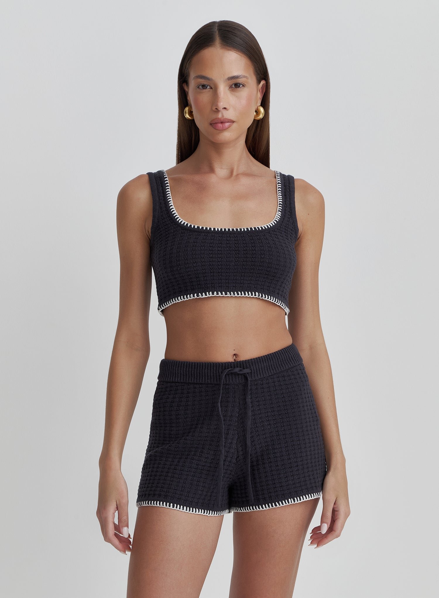 Second image of Navy Contrast Stitch Short- Juliette