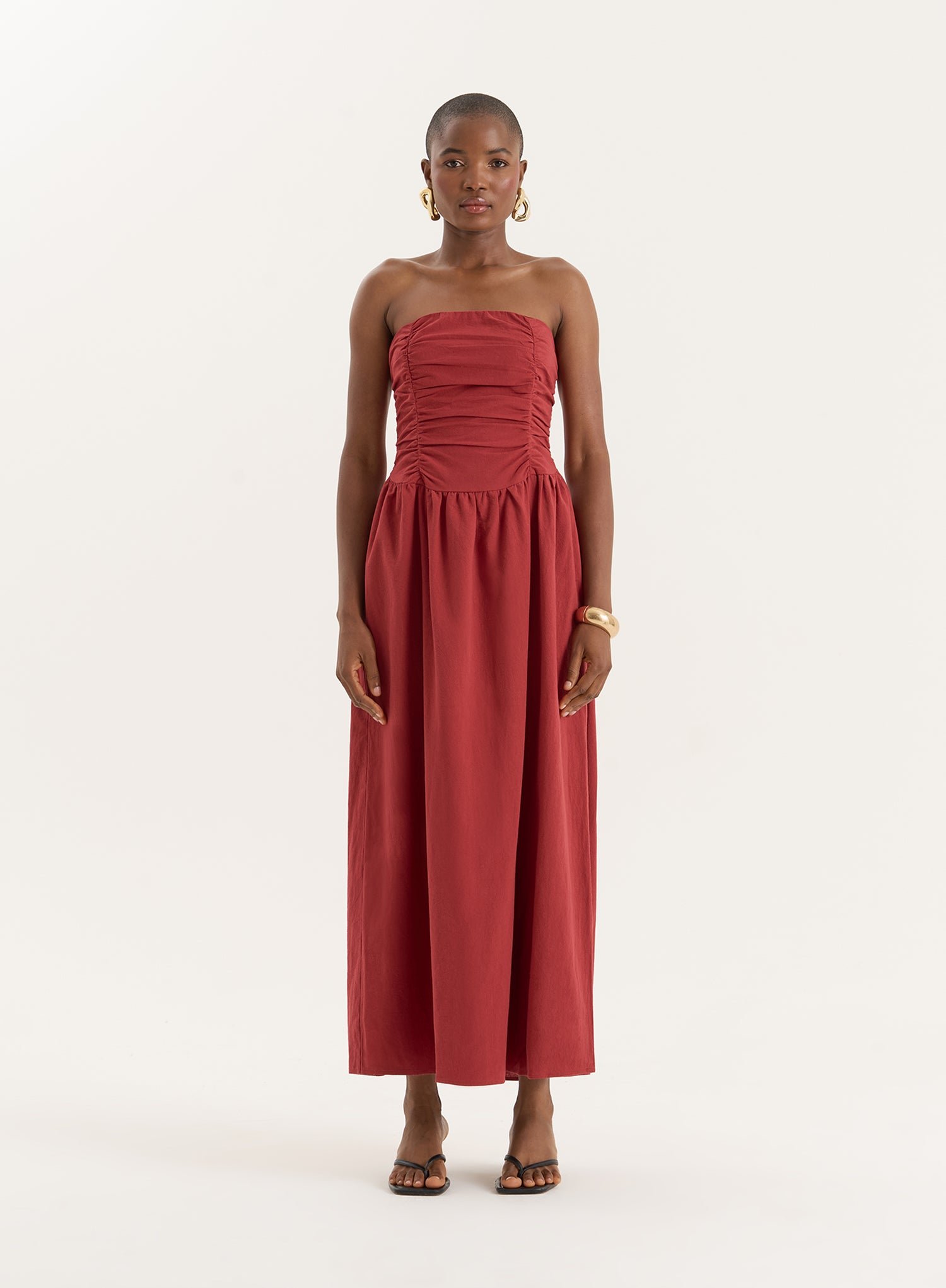 Rust Bandeau Ruched Detail Maxi Dress- Mikayla