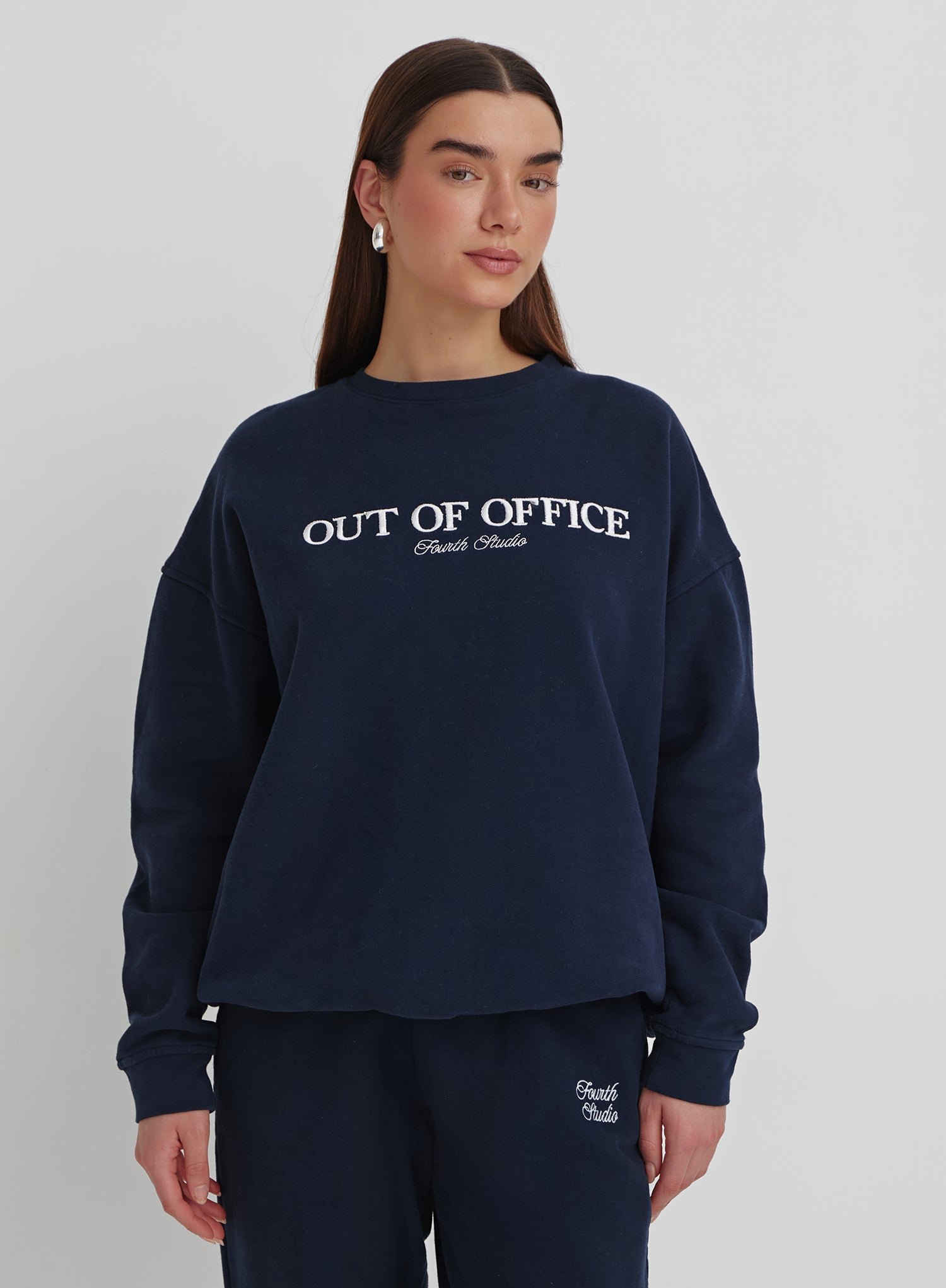 Second image of Navy Out Of Office Embroidered Oversized Sweatshirt - Peyton