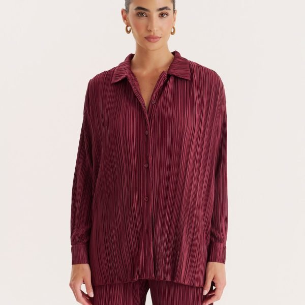 Burgundy Plisse Shirt- Palais