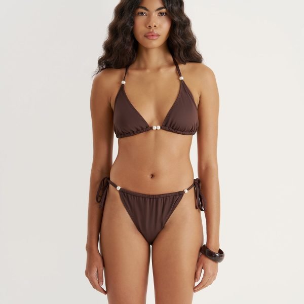 Chocolate Brown Tie Triangle Bikini Top- Jaya