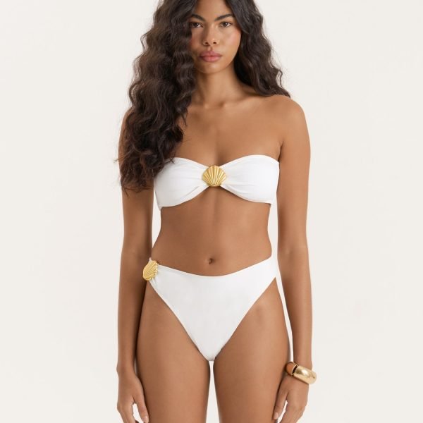 Ivory Shell Buckle Bandeau Bikini Top- Tamia