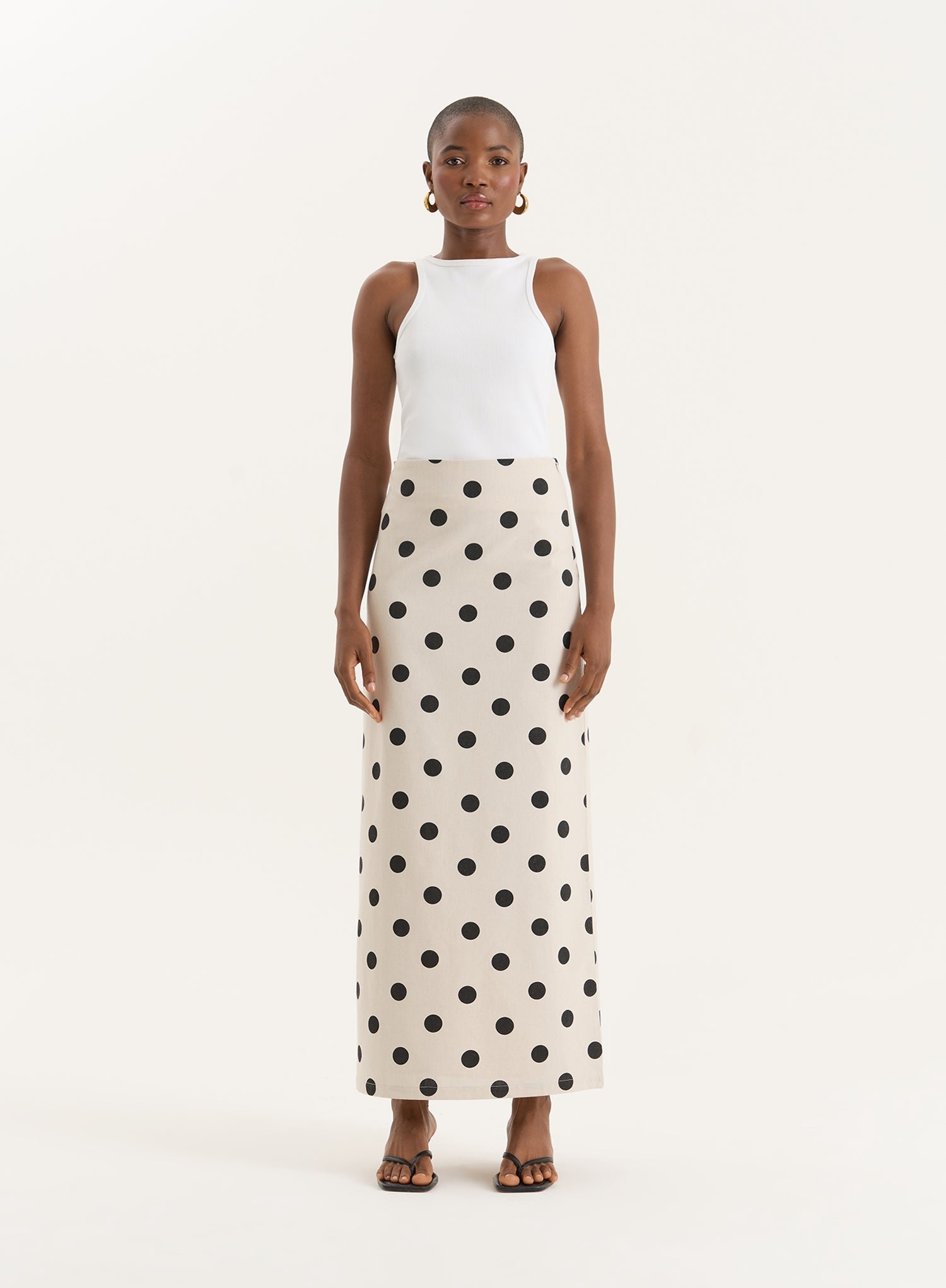 Second image of Polka Dot Printed Linen Blend Maxi Skirt- Clementine