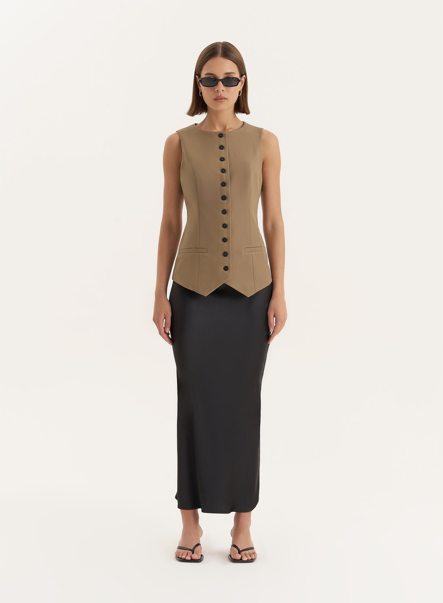 Second image of Olive Tailored Waistcoat- Briella