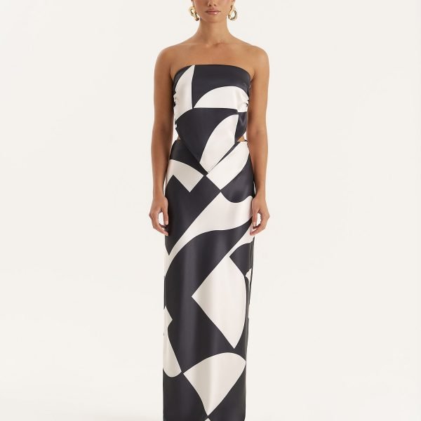 Abstract Print Satin Maxi Skirt- Iris