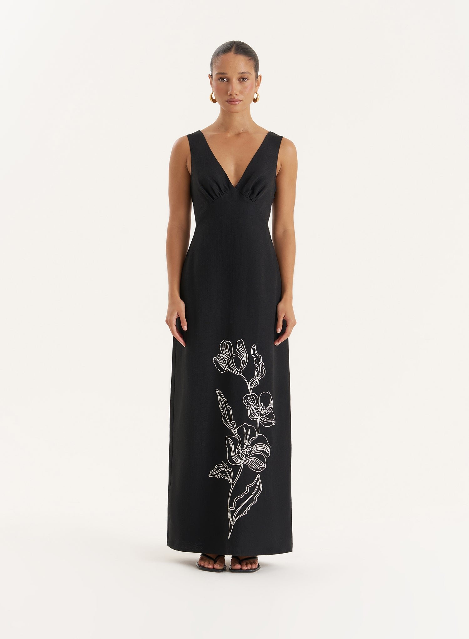 Black Floral Embroidered Maxi Dress- Simmi