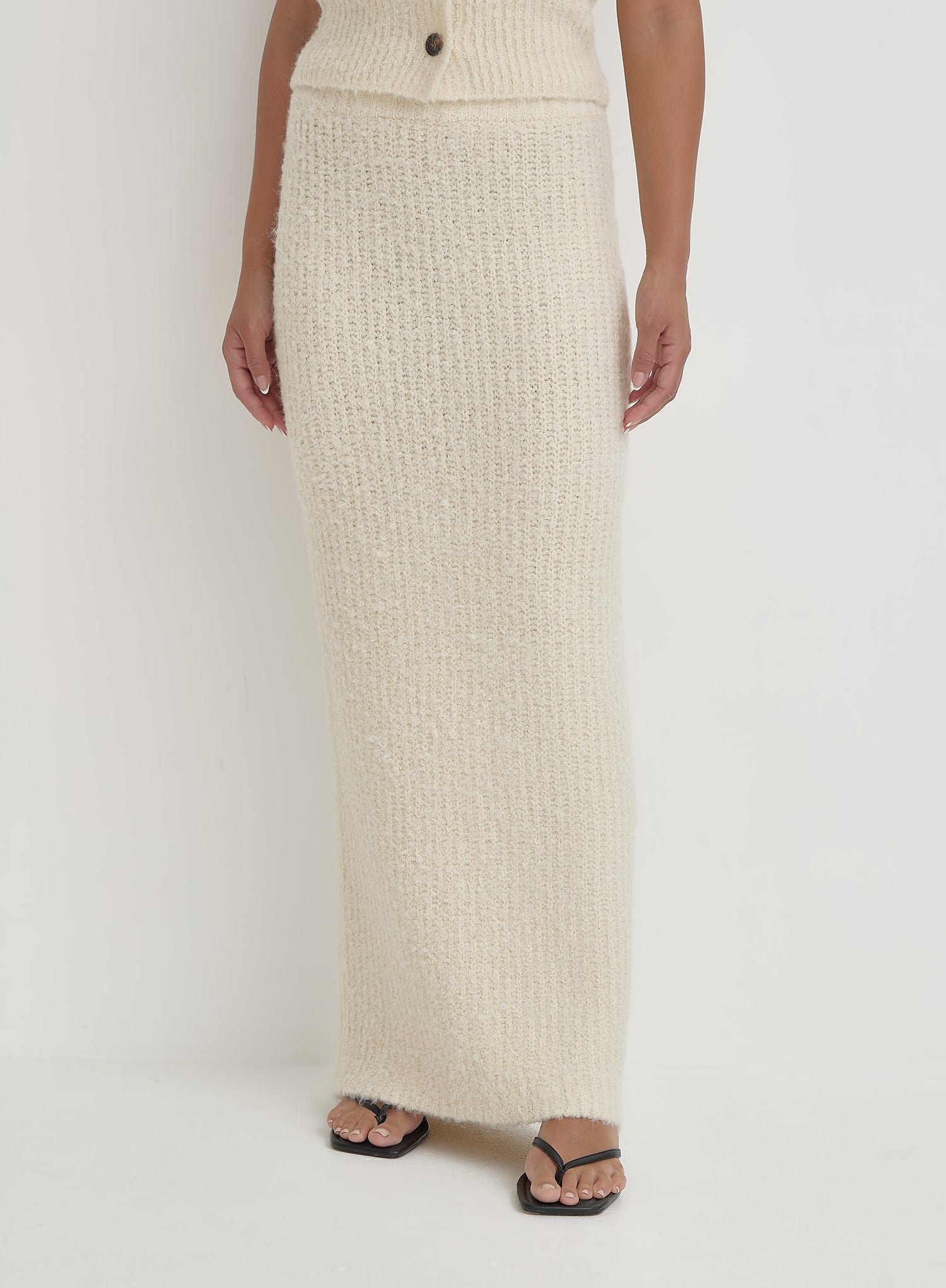 Second image of Cream Knit Maxi Skirt- Anine