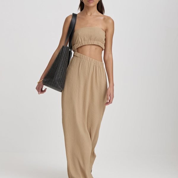 Camel Textured Cut Out Bandeau Maxi Dress- Angie