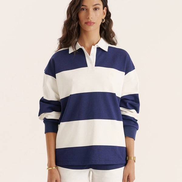 Navy And White Stripe Rugby Top- Alba