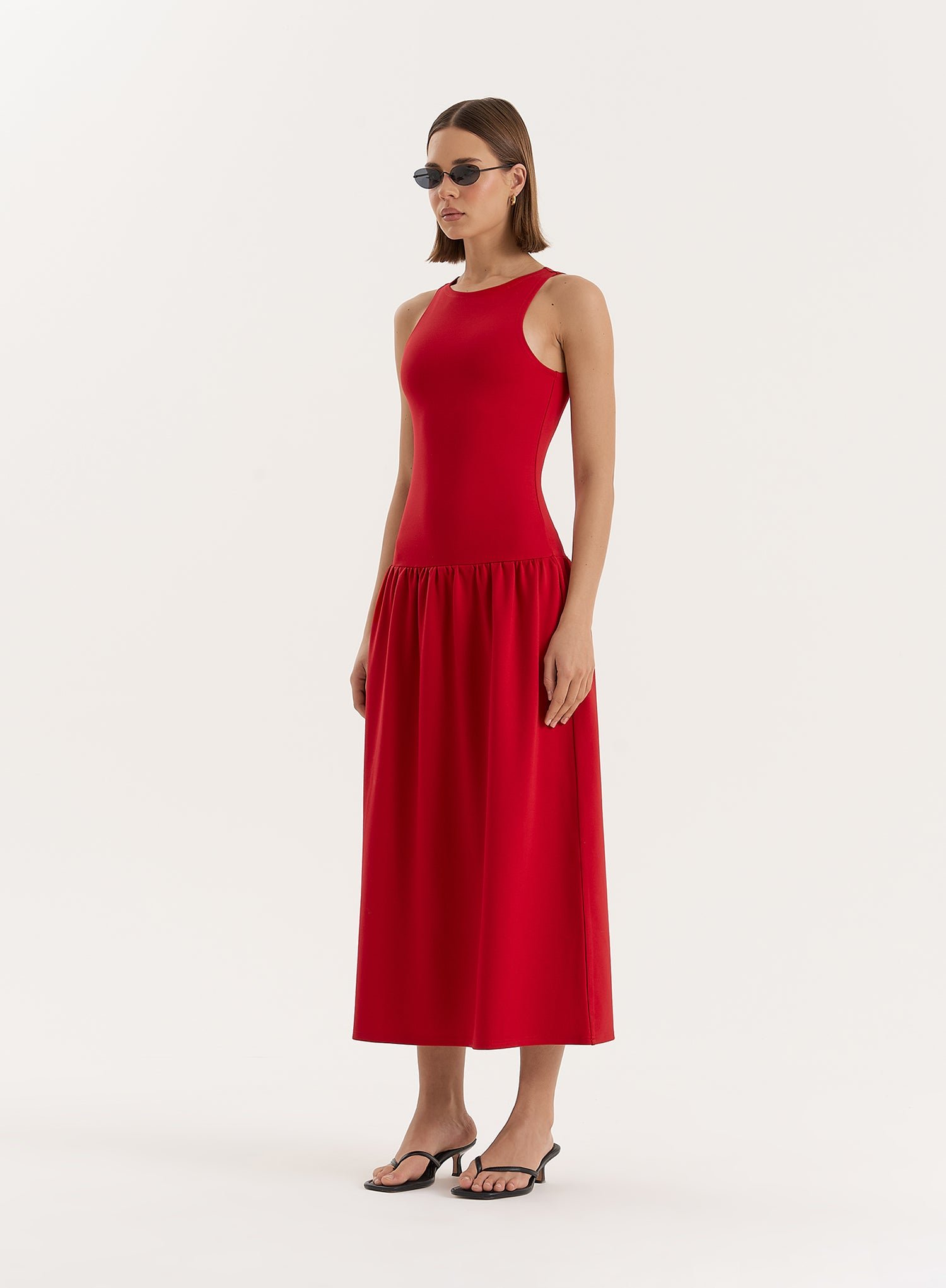 Second image of Red Jersey Drop Waist Dress- Shannon