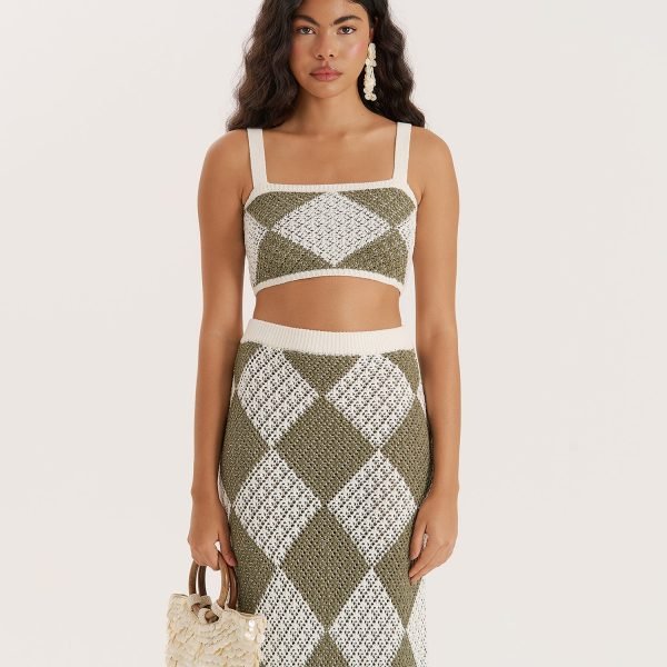 Green Crochet Knit Cami Crop Top- Sierra