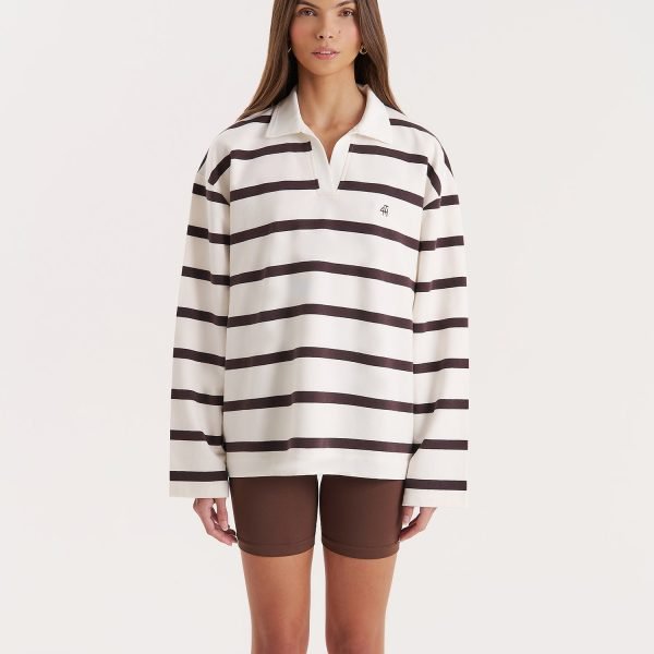Cream Stripe Oversized Rugby Top- Hailey
