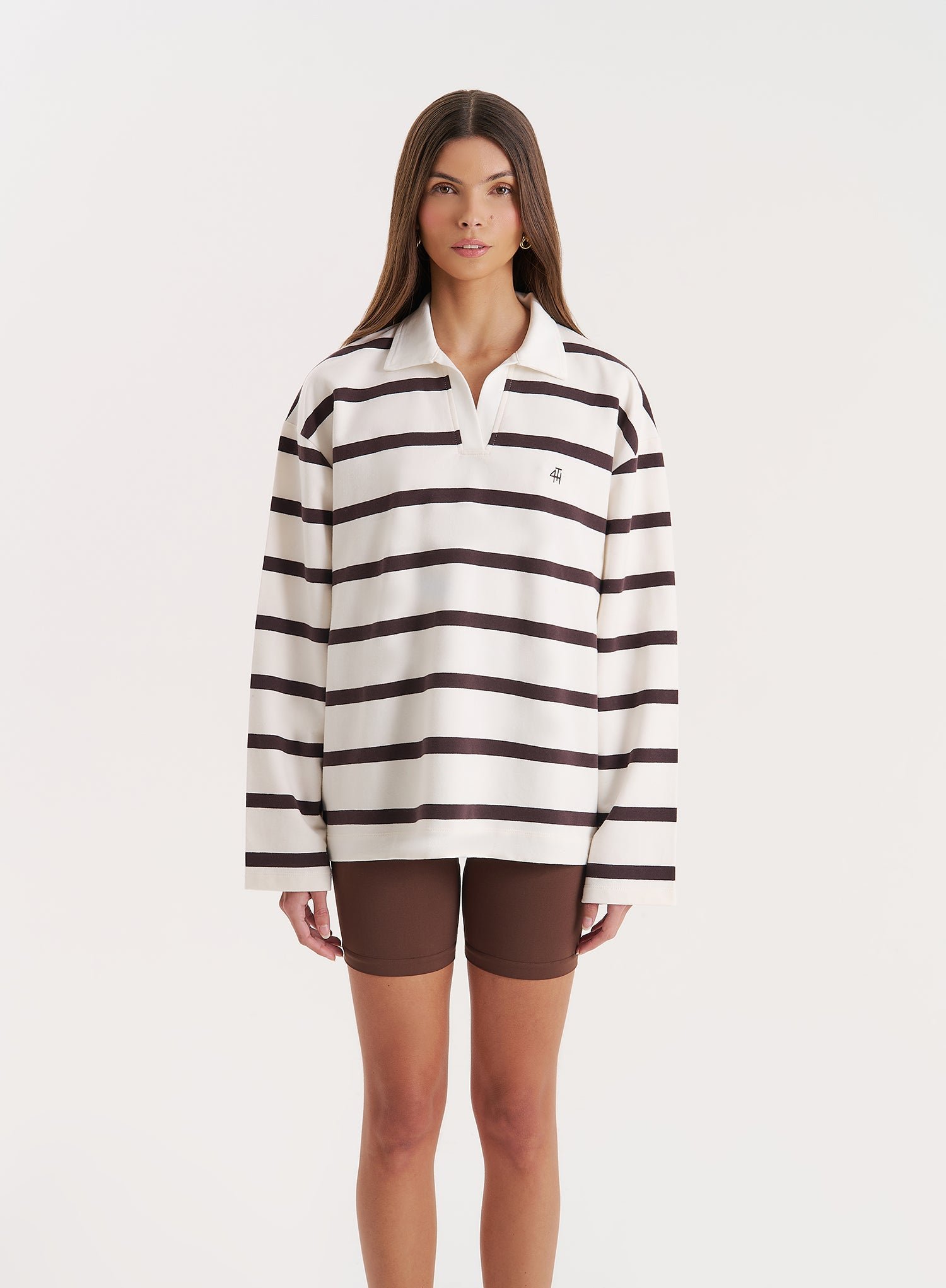 Cream Stripe Oversized Rugby Top- Hailey
