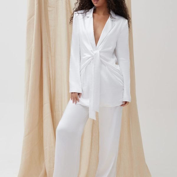 White Satin Wide Leg Trouser - Elora