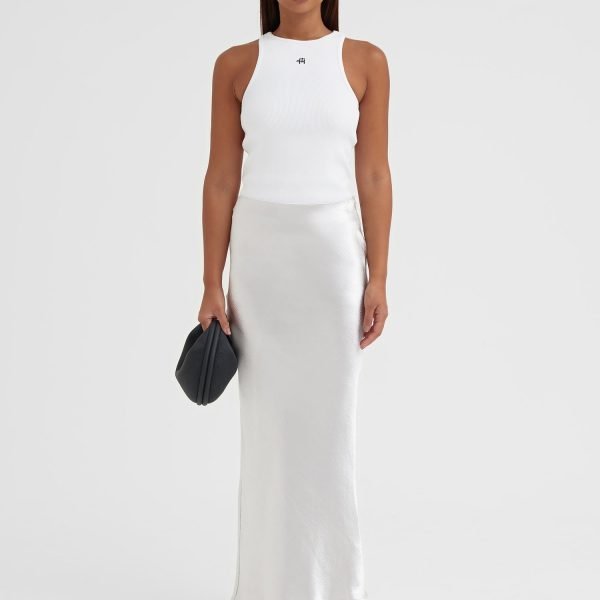 Silver Satin Midaxi Skirt - Silvie