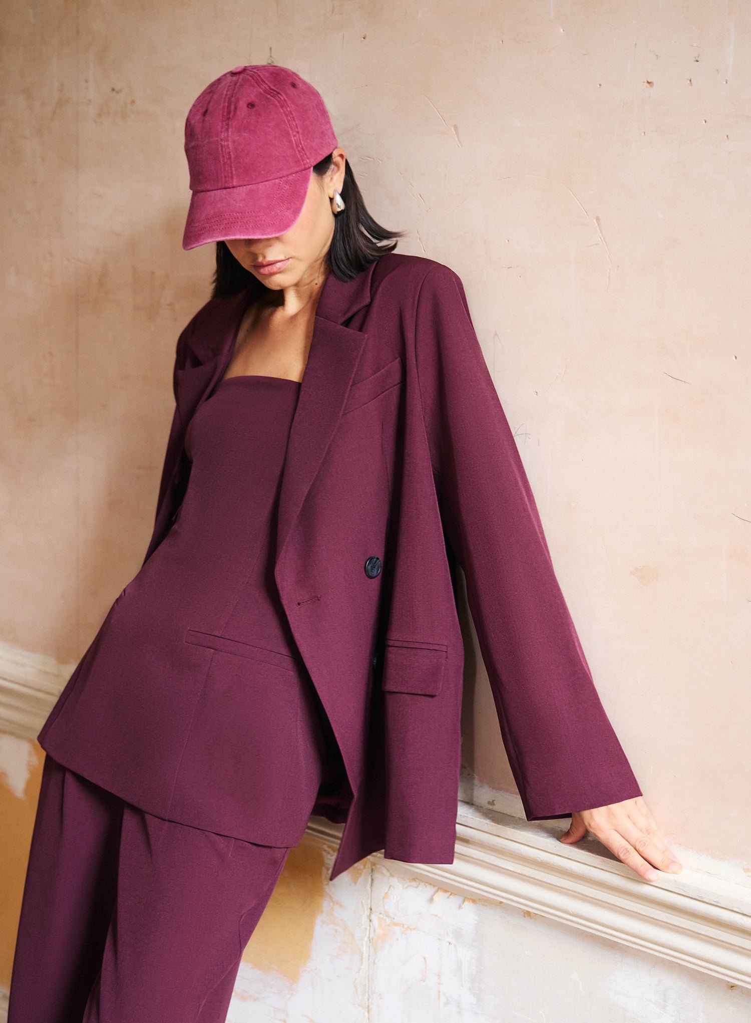 Second image of Burgundy Tailored Oversized Blazer-Maggie