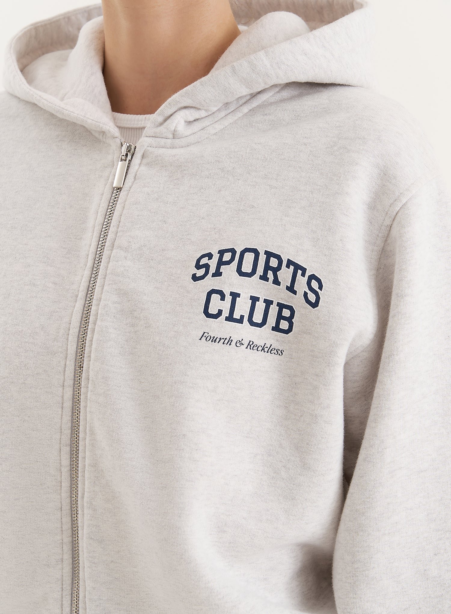 Second image of Grey Sports Club Slogan Zip Hoodie- Sara
