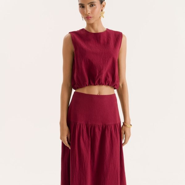 Burgundy Cotton Bubble Hem Top- Selene