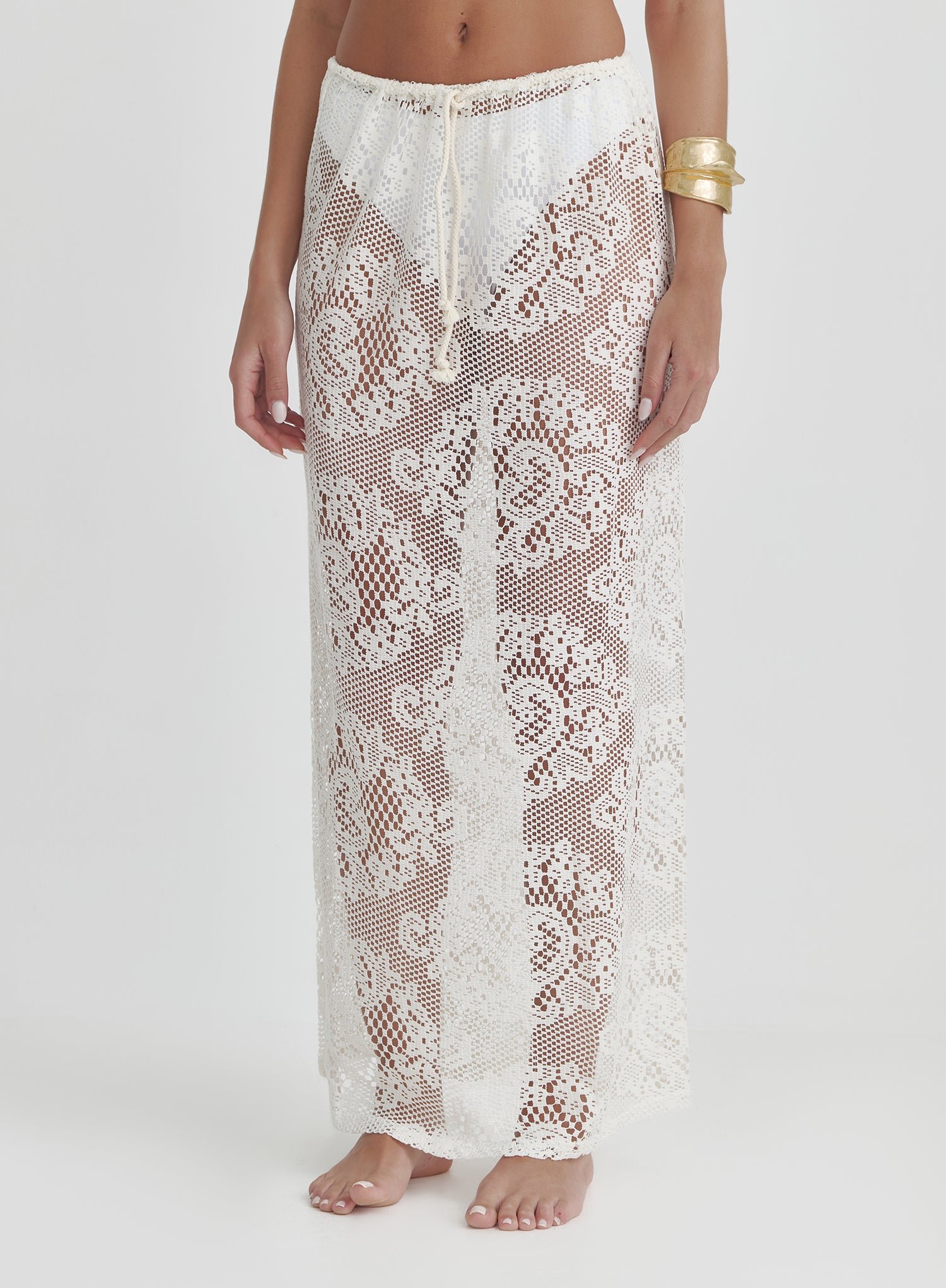 Second image of Off White Crochet Maxi Skirt- Rose