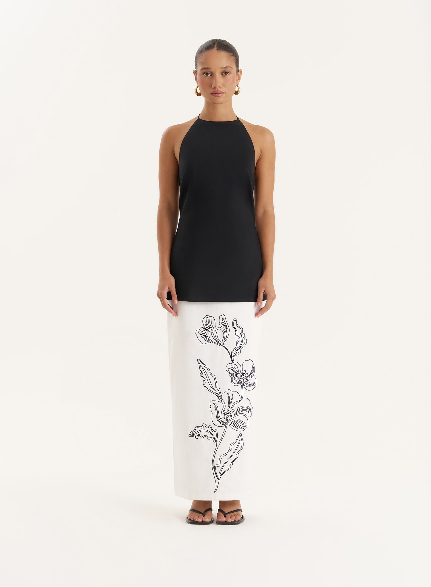White Floral Embroidered Cotton Skirt- Alondra
