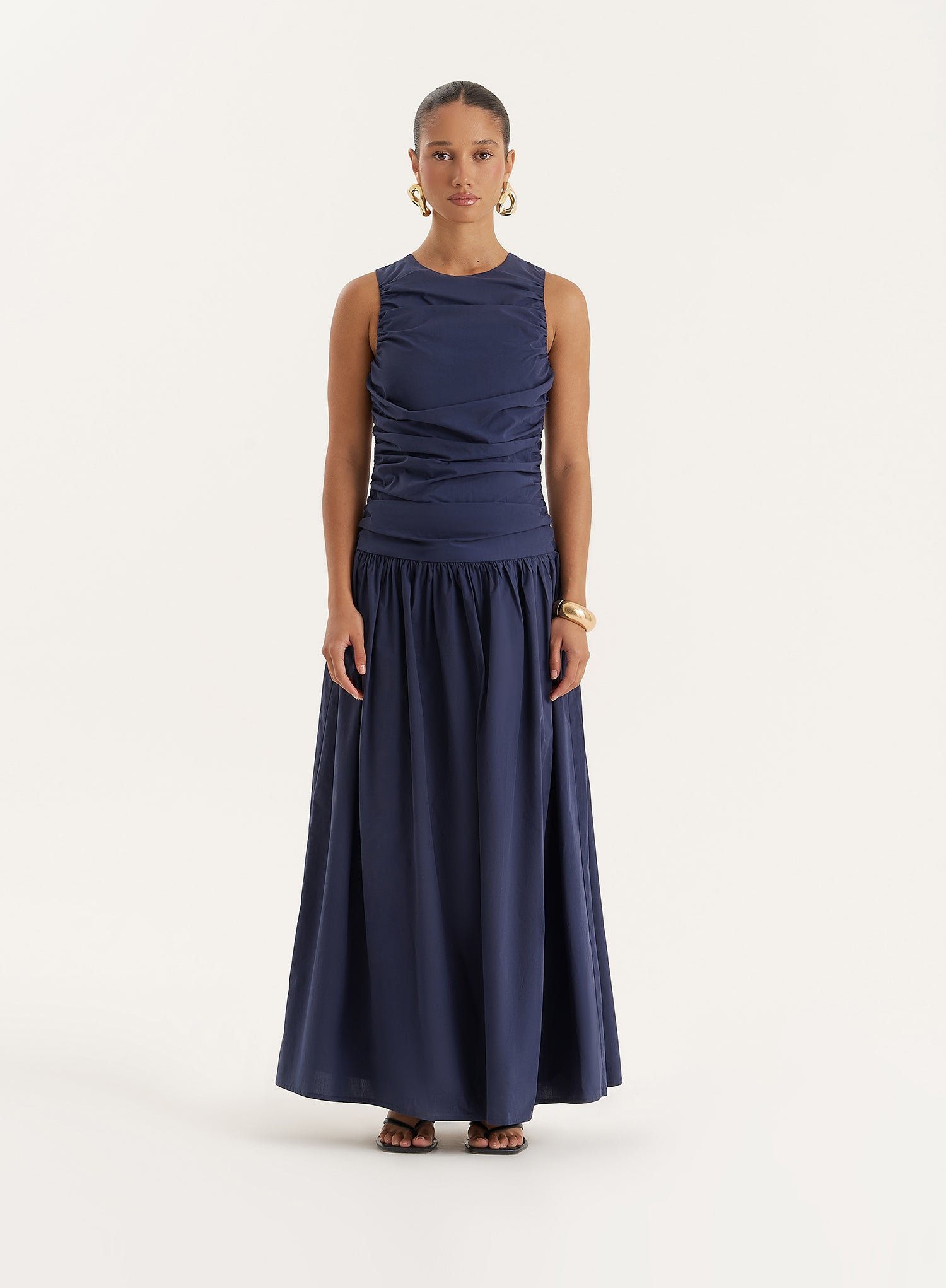 Navy Cotton Poplin Drop Waist Maxi Dress- Zendaya