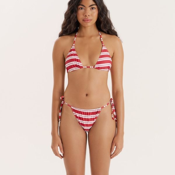 Red And White Stripe Tie Triangle Bikini Top- Julietta
