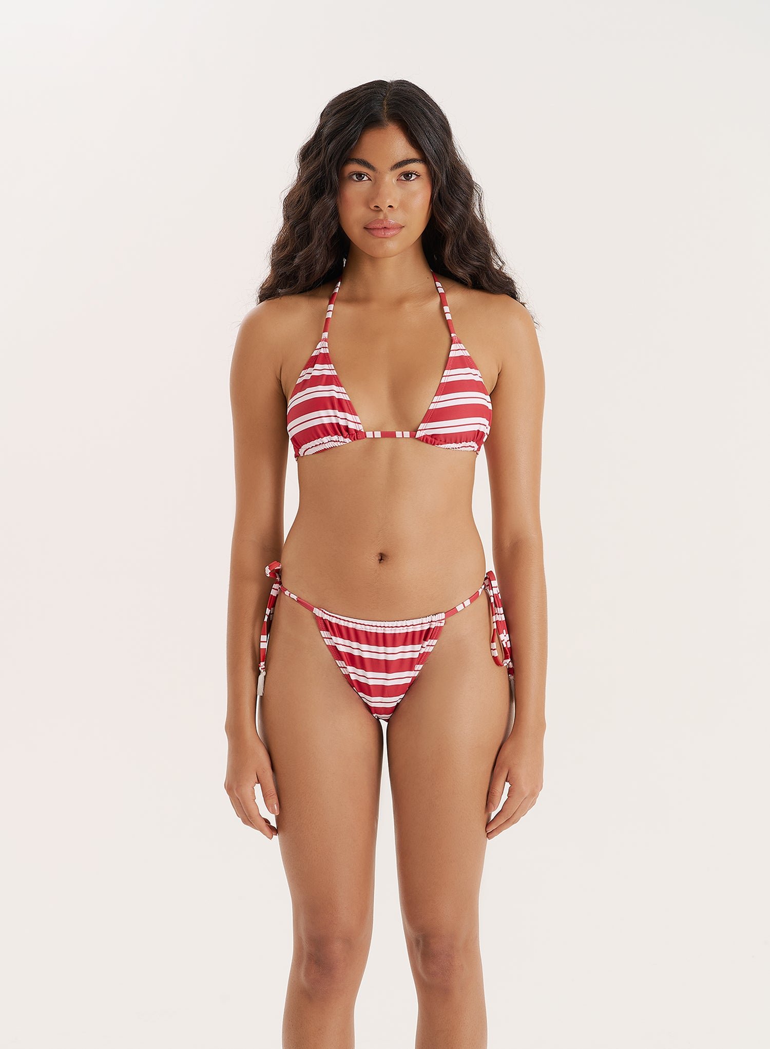 Red And White Stripe Tie Triangle Bikini Top- Julietta