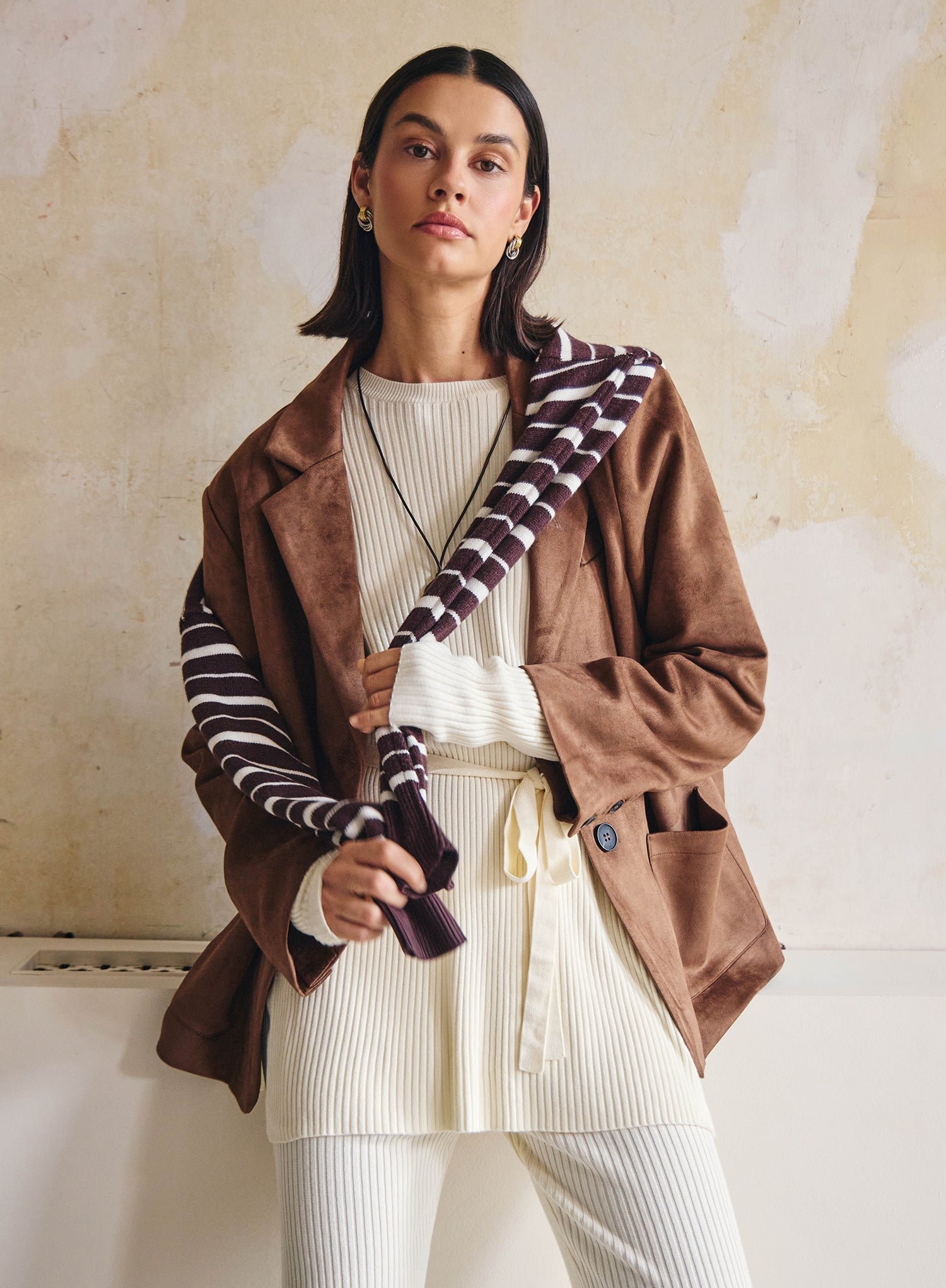 Second image of Brown Faux Suede Blazer-Ember