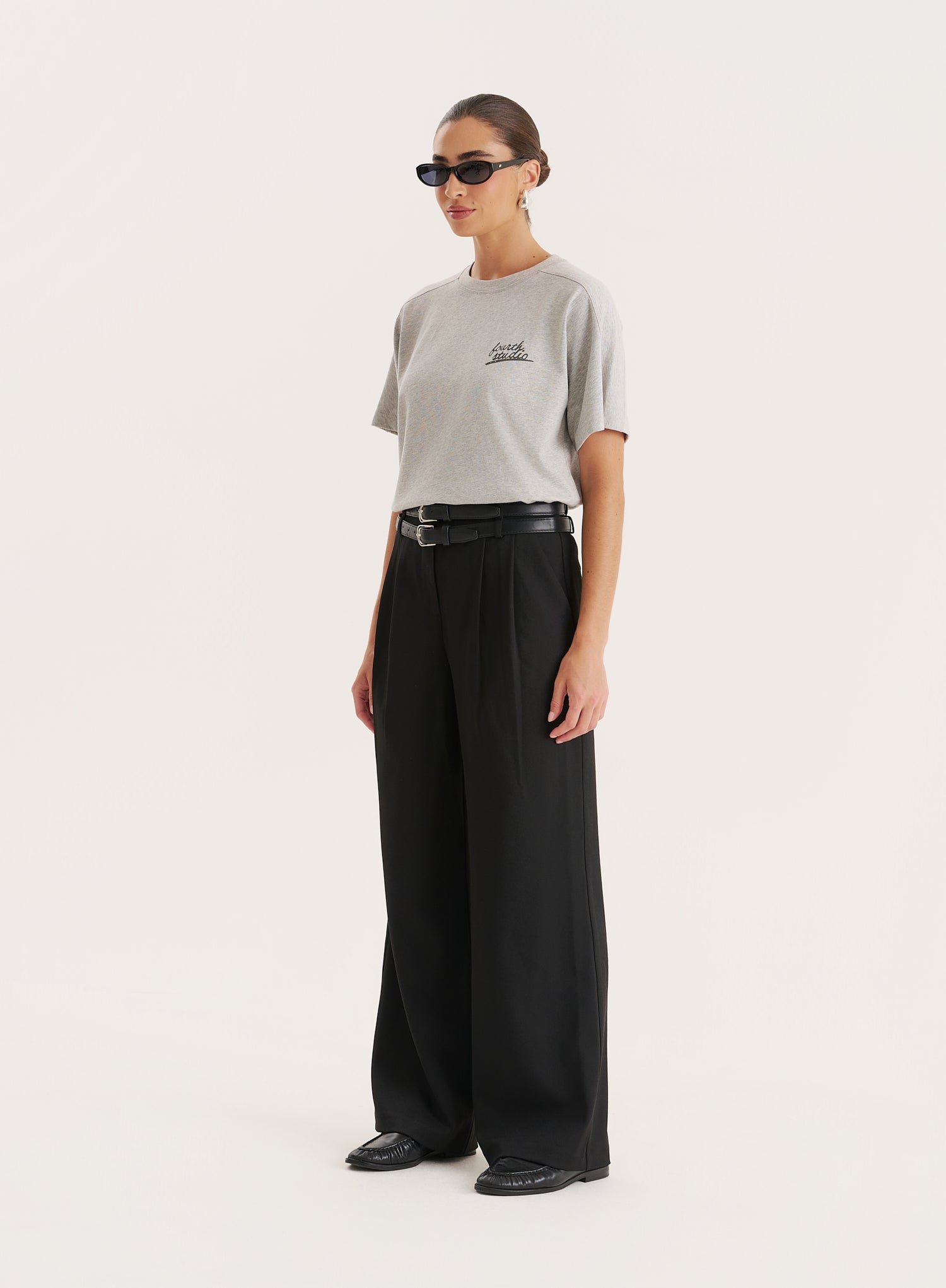 Second image of Black Belted Tailored Wide Leg Trouser-Mira