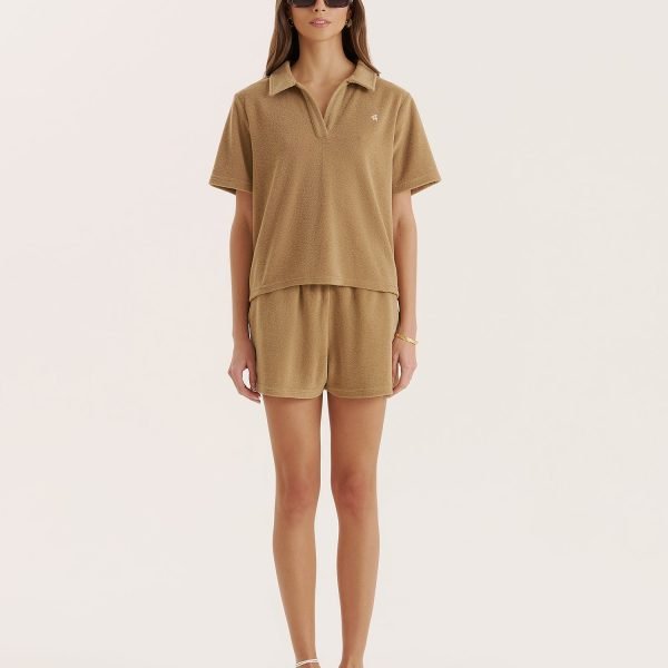 Camel Towelling Branded Short- Zita