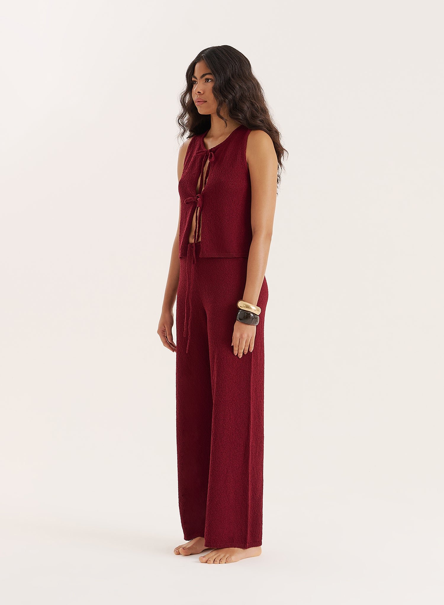 Second image of Burgundy Knitted Tie Front Sleeveless Top- Bria