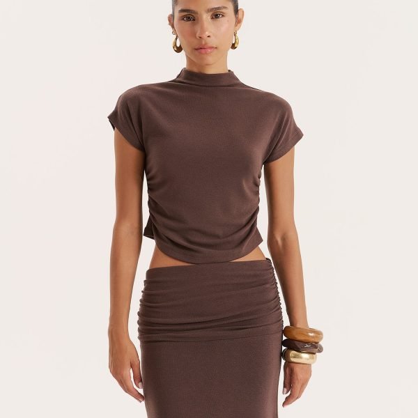 Chocolate Jersey High Neck Sleeveless Top- Elouisa