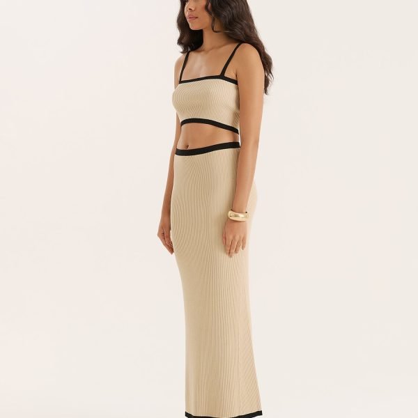Cream Contrast Strap Knitted Crop Top- Colette