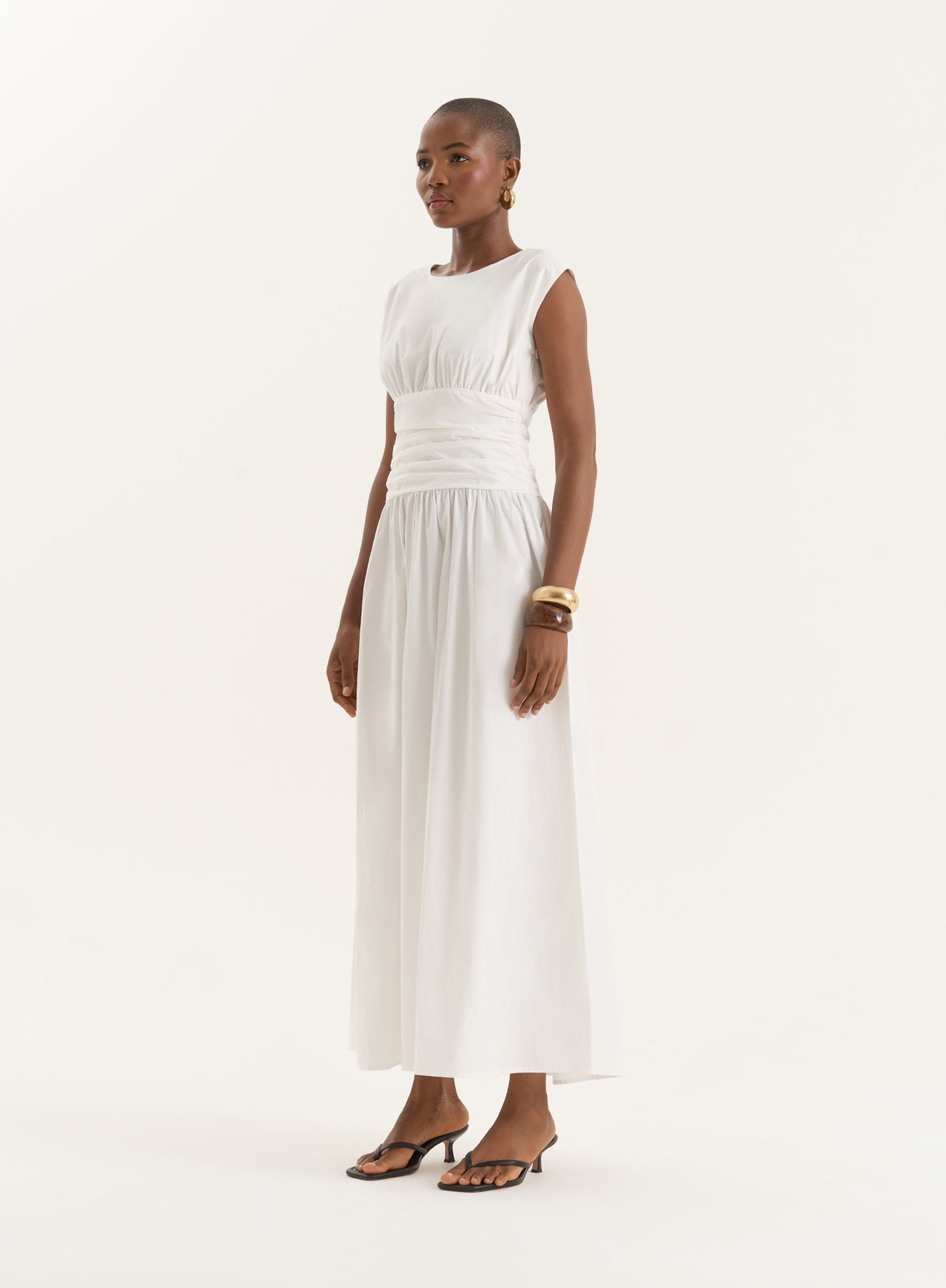 Second image of White Cotton Poplin Drop Waist Maxi Dress- Harper