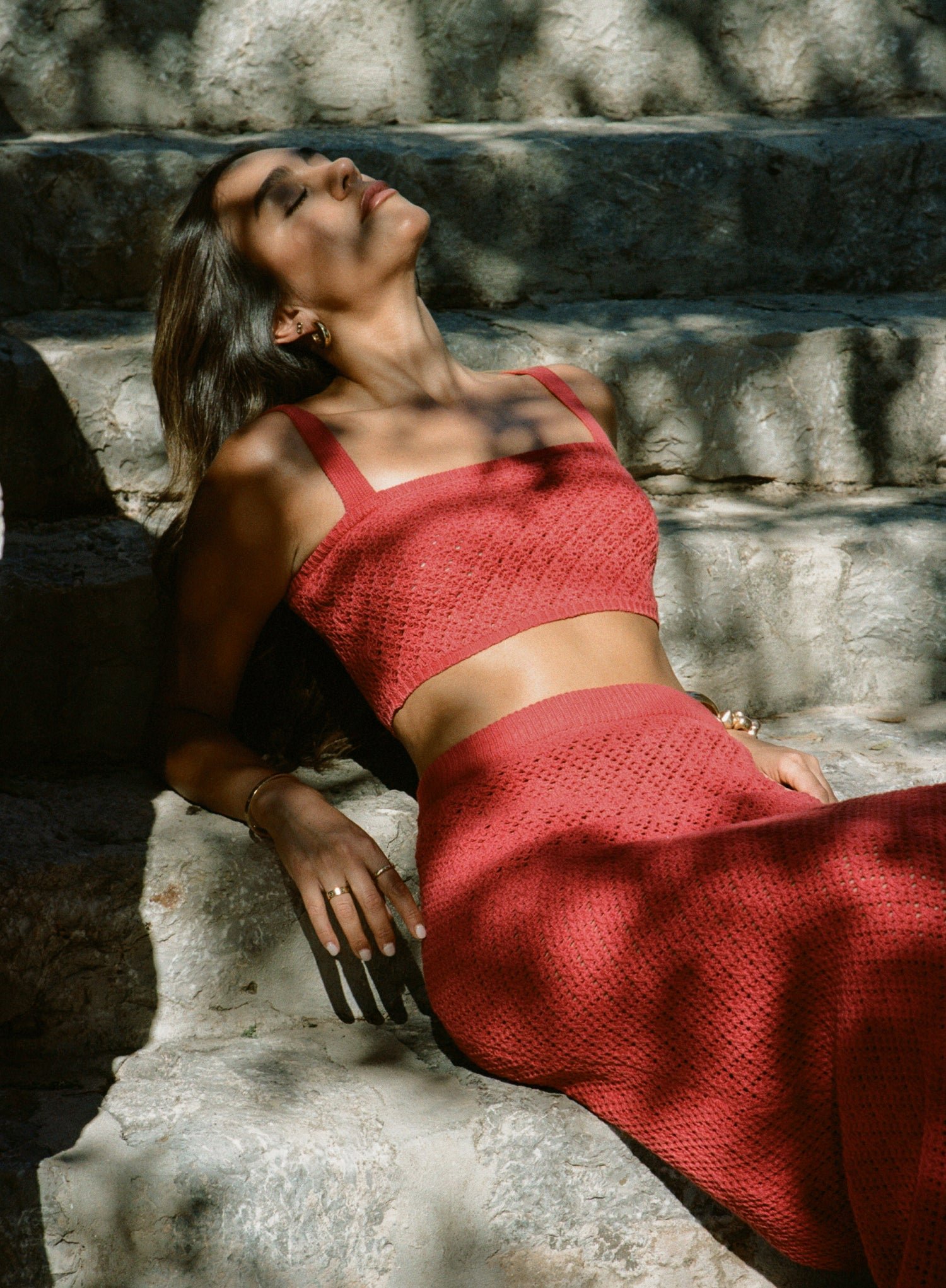Second image of Red Crochet Knit Cami Crop Top- Sierra