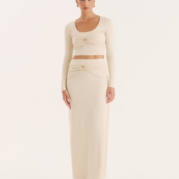 Cream Gold Hardware Detail Maxi Skirt- Lyra