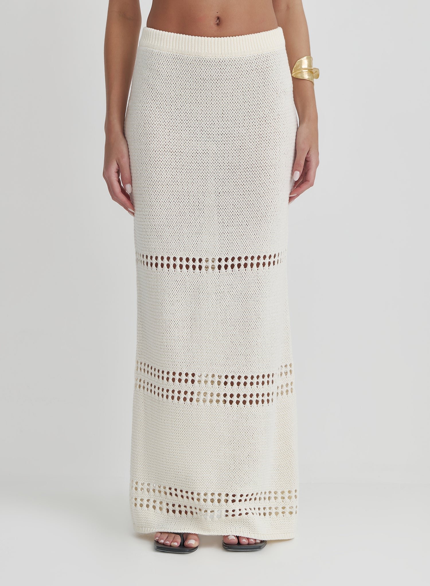 Second image of Cream Knitted Maxi Skirt- Odette