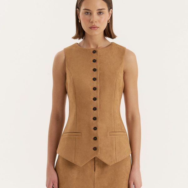 Tan Faux Suede Tailored Waistcoat- Briella