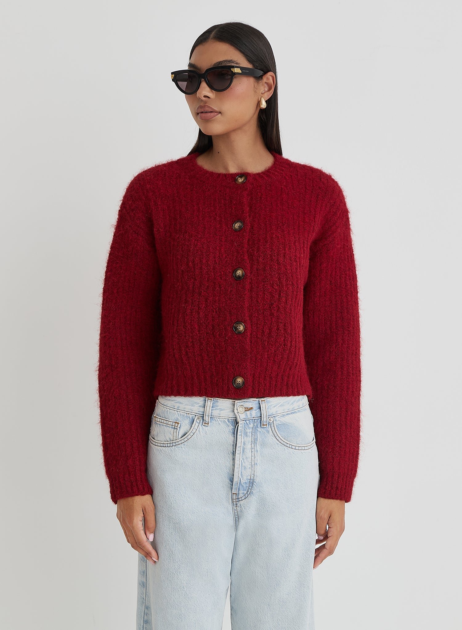 Second image of Red Knitted Cardigan- Drew