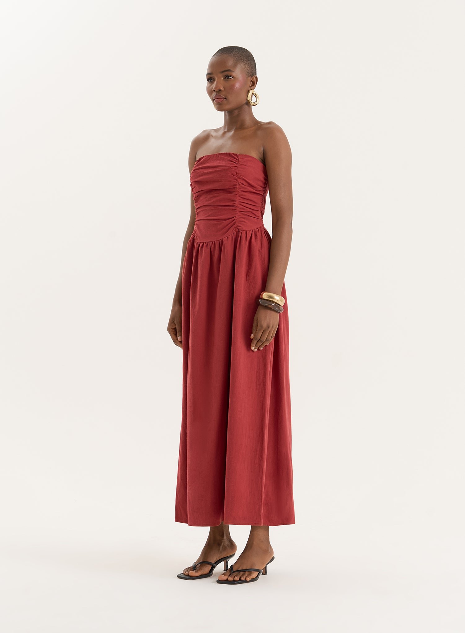 Second image of Rust Bandeau Ruched Detail Maxi Dress- Mikayla