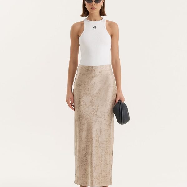 Beige Print Satin Maxi Skirt- Novah