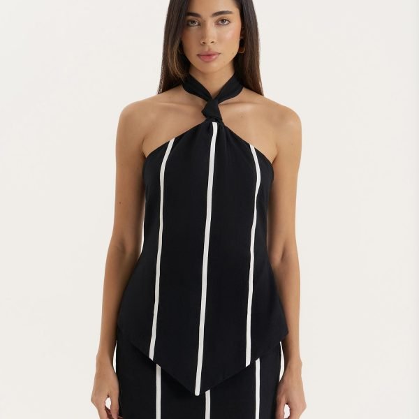 Black Halterneck Stripe Top- Tate