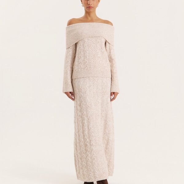 Camel Cable Knitted Maxi Skirt- Dalia